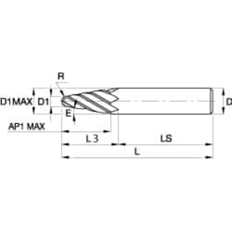Kennametal 6 per Side 0.236 Small End Diam 50.4mm LOC 4-Flute Solid Carbide Tapered Ball End Mill TiAlN/TiN/TiAlN Fin...